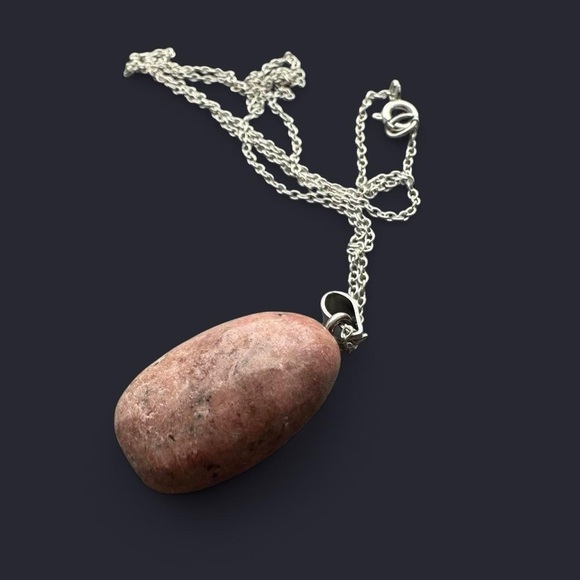 Rhodonite Stone Pendant Sterling Silver Necklace - Picture 1 of 7